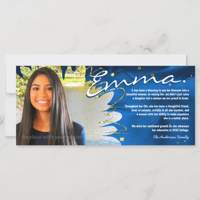 Personalised Graduation Cards | Blue & Gold (Front)
