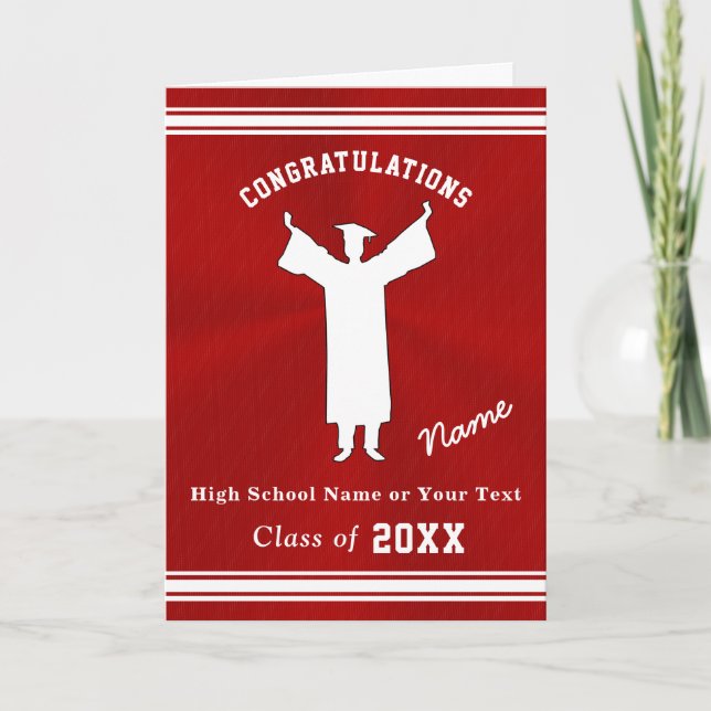 Personalised Graduation Cards for Him, Red, White (Front)