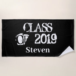 Personalised Graduation Class of 2019 Black White Beach Towel