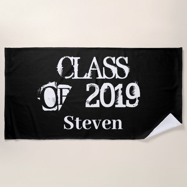 Personalised Graduation Class of 2019 Black White Beach Towel (Front)