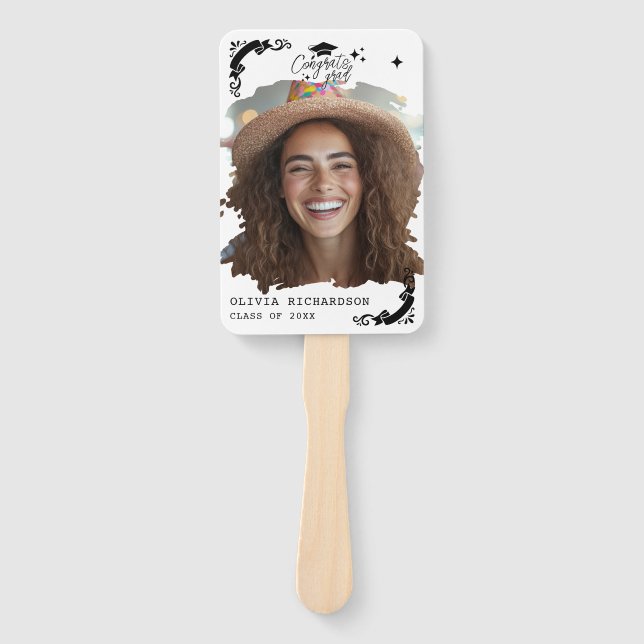 Personalised Graduation Elegant Script Stars & Cap Hand Fan (Front)