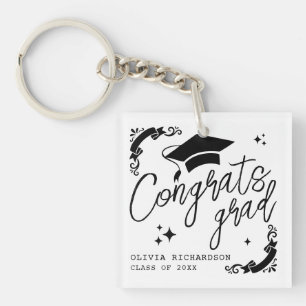 Personalised Graduation Elegant Script Stars & Cap Key Ring