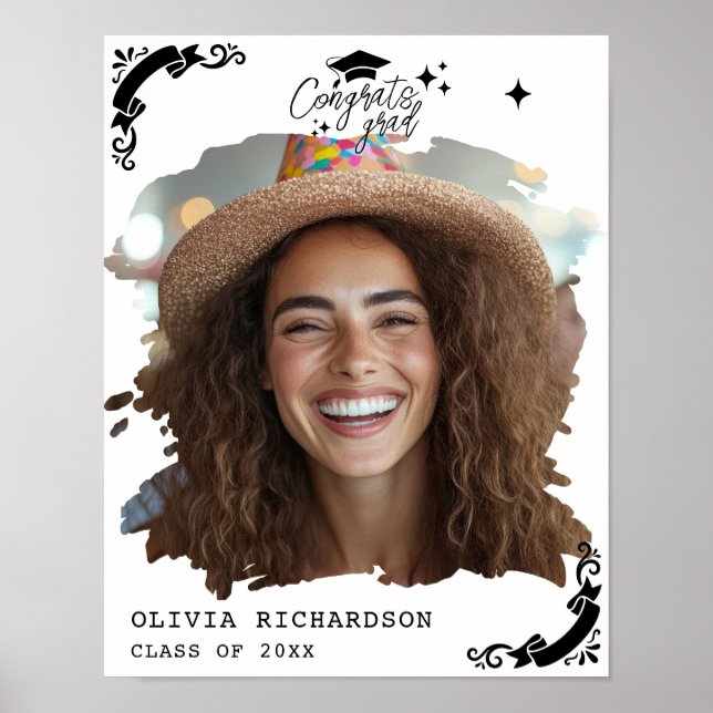 Personalised Graduation Elegant Script Stars & Cap Poster (Front)