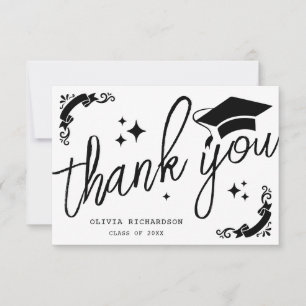 Personalised Graduation Elegant Script Stars & Cap Thank You Card