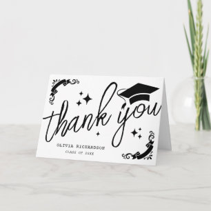 Personalised Graduation Elegant Script Stars & Cap Thank You Card