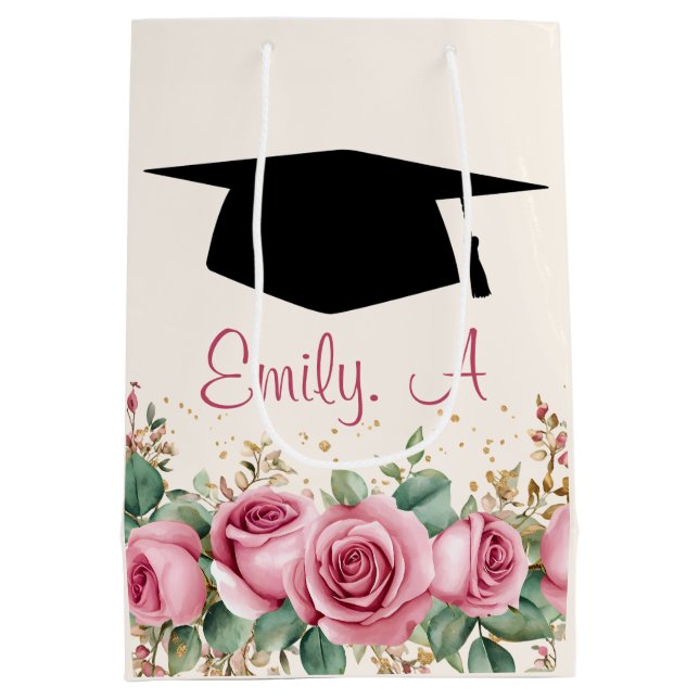 Personalised Graduation Floral Design  Medium Gift Bag (Back)