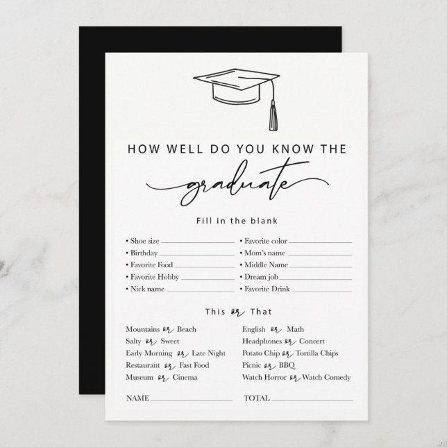 Personalised Graduation Game quiz Invitation (Front/Back)