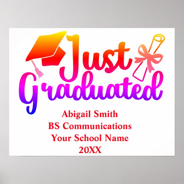 Personalised Graduation Gift Name, Year, School  Poster (Front)