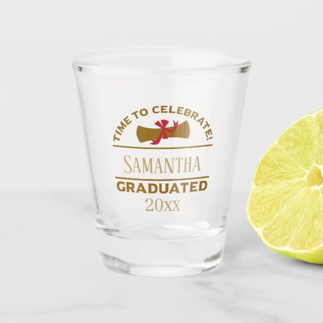 Personalised Graduation Gift | Time To Celebrate Shot Glass (Front)