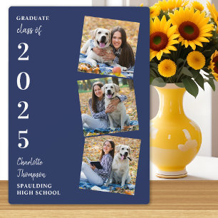 Personalised Graduation Keepsake Navy Blue 3 Photo Plaque
