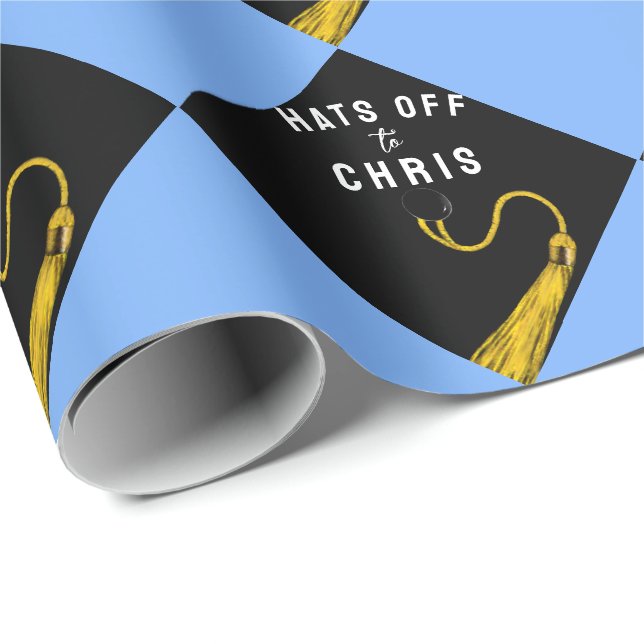 Personalised Graduation Light Blue Gift Wrapping Paper (Roll Corner)