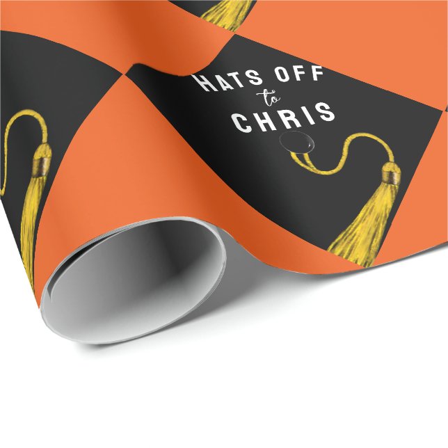 Personalised Graduation Orange Gift Wrapping Paper (Roll Corner)