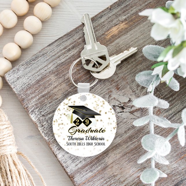 Personalised Graduation Party Black Gold Key Ring (Personalized Graduation Party Black Gold Keychain)