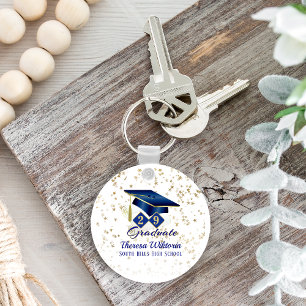 Personalised Graduation Party Blue Gold Classic Key Ring