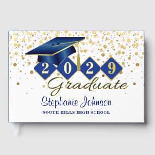 Personalised Graduation Party Blue & Gold Guest Book