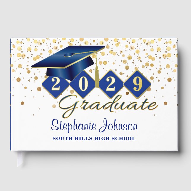 Personalised Graduation Party Blue & Gold Guest Book (Front)