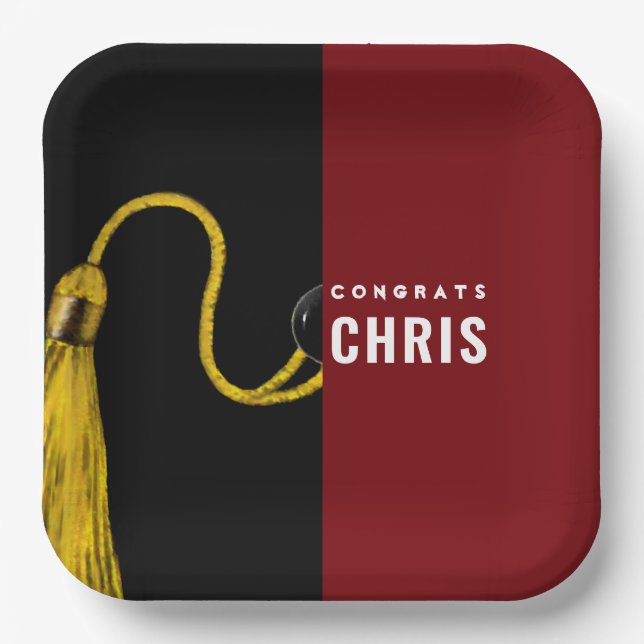 Personalised Graduation Party Maroon Paper Plates (Front)