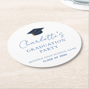 Personalised Graduation Party Modern Typography Round Paper Coaster