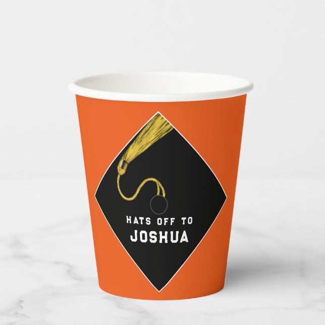 Personalised Graduation Party Orange Paper Cups (Front)