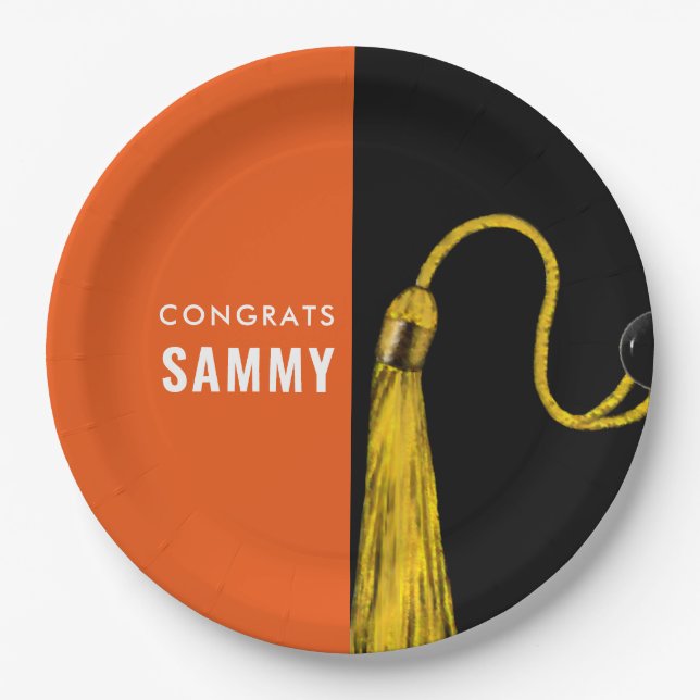 Personalised Graduation Party Orange Paper Plates (Front)