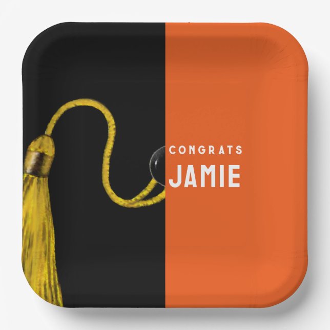 Personalised Graduation Party Orange Paper Plates (Front)