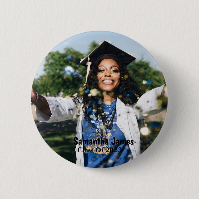 Personalised Graduation Photo and Name 6 Cm Round Badge (Front)
