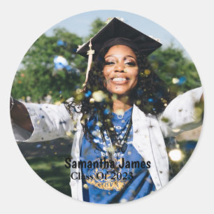 Personalised Graduation Photo and Name  Classic Round Sticker