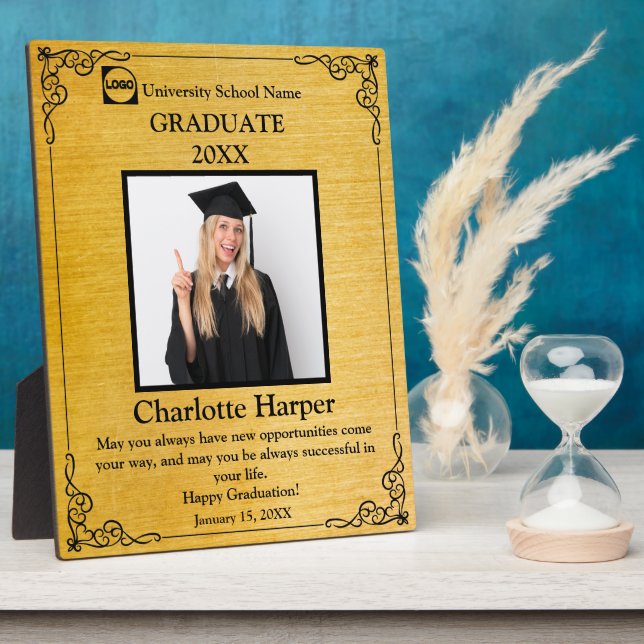 Personalised Graduation Photo with Name, School Plaque (Side)
