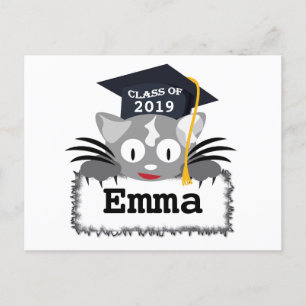 Personalised Graduation Postcard. Cute Kitty Face Postcard