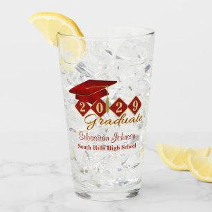 Personalised Graduation Red & Gold 20XX Glass