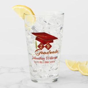 Personalised Graduation Red & Gold 20XX Glass