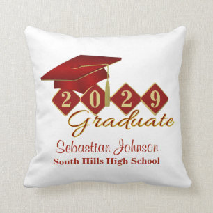 Personalised Graduation Red & Gold Cushion