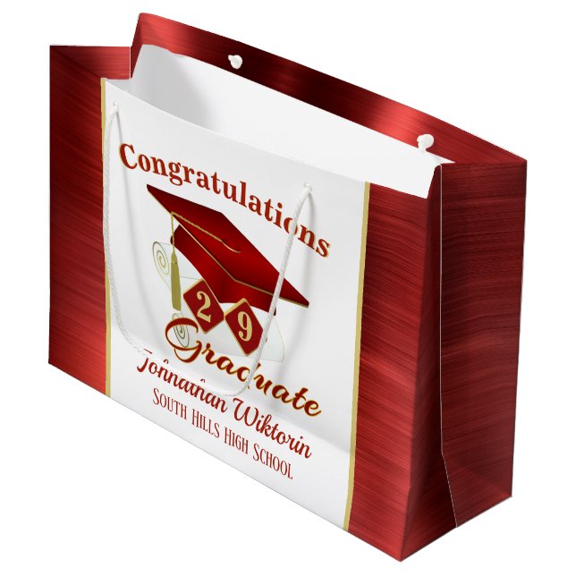 Personalised Graduation Red & Gold Large Gift Bag (Front Angled)