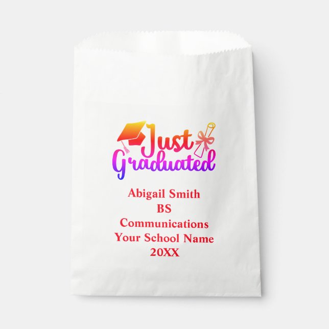 Personalised Graduation Red, Orange Purple  Favour Bag (Front)