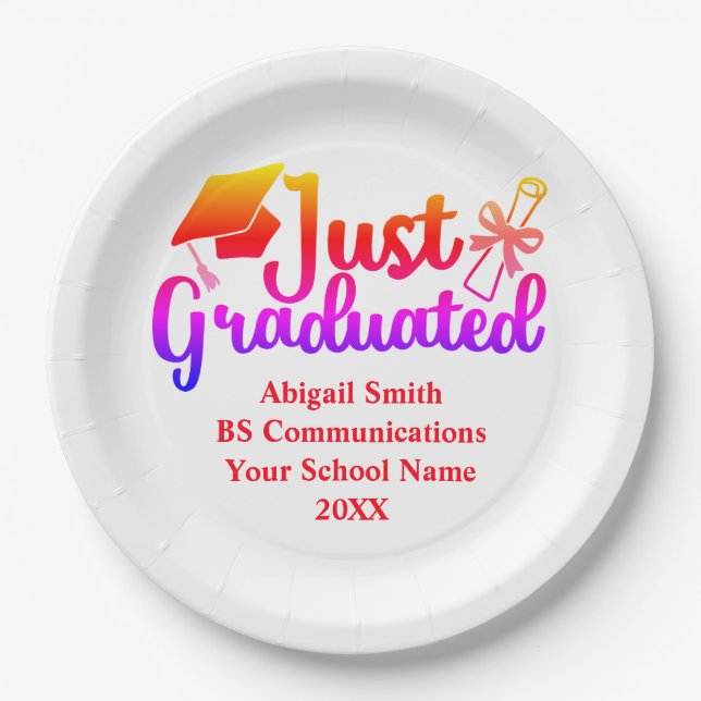 Personalised Graduation Red, Orange Purple  Paper Plate (Front)