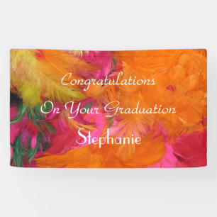 Personalised Graduation Sign Orange/Pink Feathers