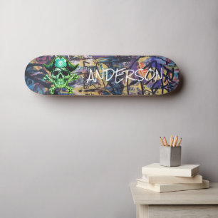 Personalised Graffiti Green Pirate Skull & Cross Skateboard