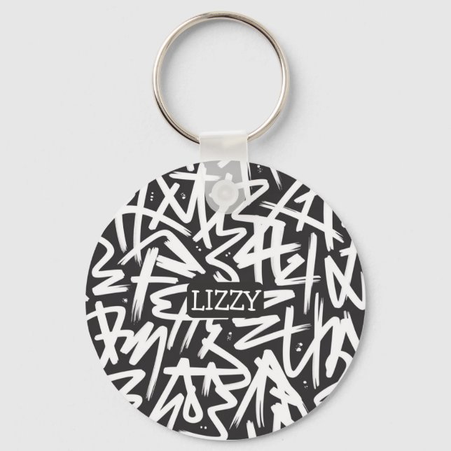 Personalised Graffiti Name Pattern — Custom Urban Key Ring (Front)