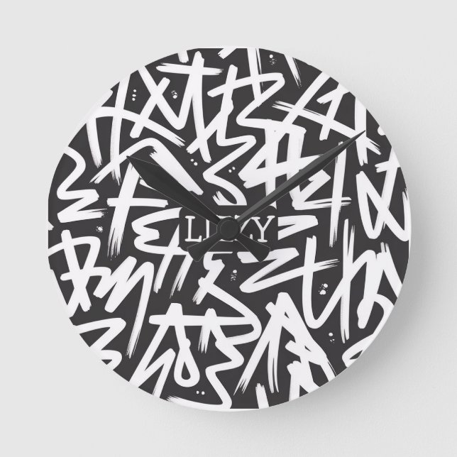 Personalised Graffiti Name Pattern — Custom Urban Round Clock (Front)