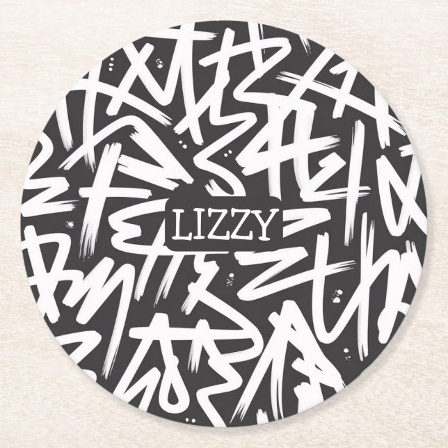 Personalised Graffiti Name Pattern — Custom Urban Round Paper Coaster (Front)