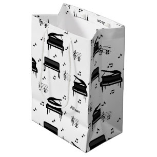 Personalised Grand Piano and Music Notes Pattern Medium Gift Bag