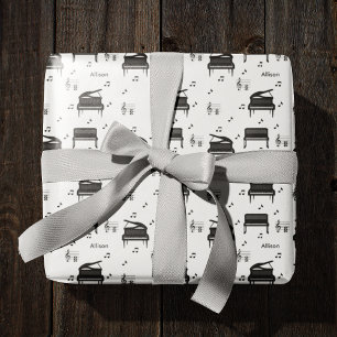 Personalised Grand Piano and Music Notes Pattern Wrapping Paper