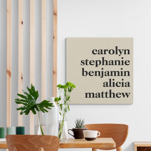 Personalised Grandchildren Names   Cream and Black Faux Canvas Print