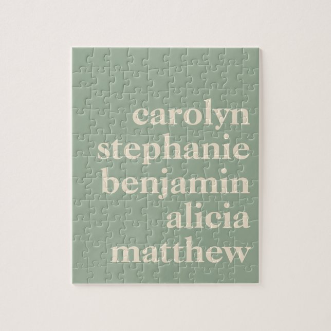 Personalised Grandchildren Names in Sage Green Jigsaw Puzzle (Vertical)