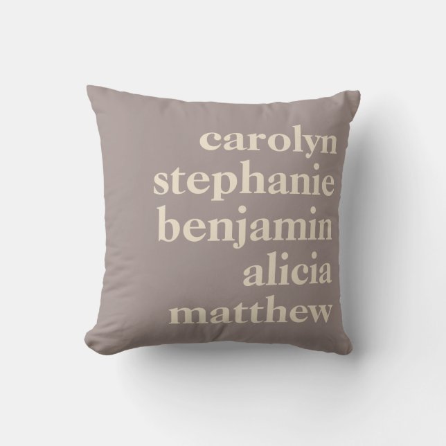 Personalised Grandchildren Names in Taupe Brown Cushion (Front)