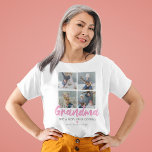 Personalised Grandma 4 Photo T-Shirt<br><div class="desc">Looking for a unique gift for a special grandma then this personalised nana t-shirt is perfect! Featuring the word "grandma" in a stylish pink script font, a funny grandmother quote, a cute love heart, 4 photos of the granchildren, and their names. Photo tip: Crop your photos into squares before uploading...</div>