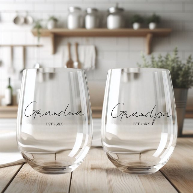 Personalised Grandma And Grandpa  Stemless Wine Glass (Creator Uploaded)