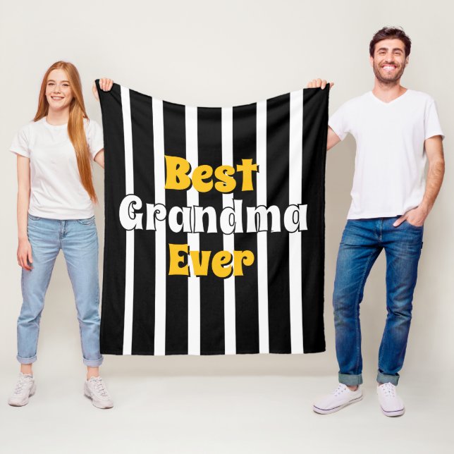 Personalised grandma black &white stripes fleece blanket (In Situ)