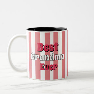 Personalised grandma black &white stripes Two-Tone coffee mug