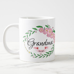 Personalised Grandma Established Flower Wreath Large Coffee Mug